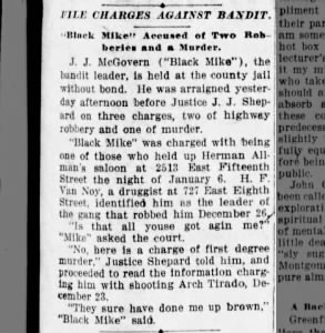 John J. "Black Mike" McGovern Charged (Jan. 1916)